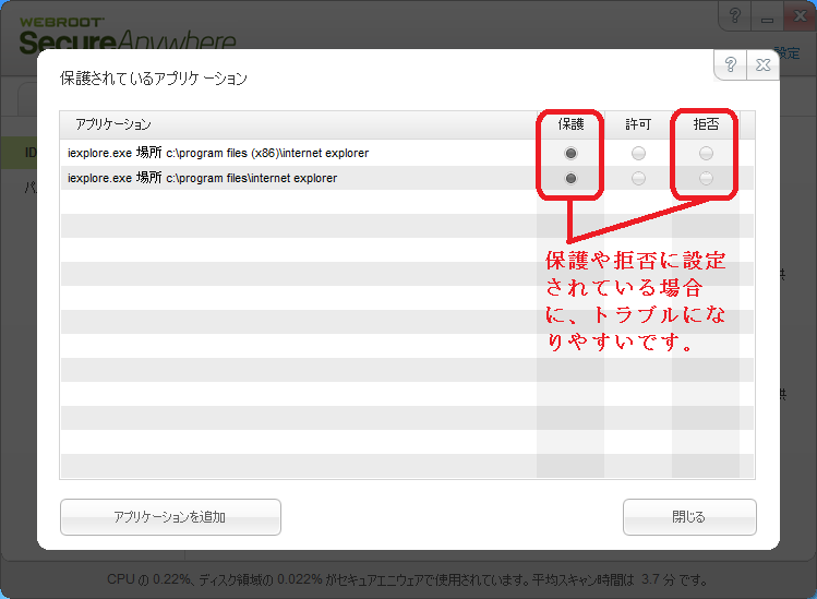 Webroot セキュアエニウェアのメイン画面